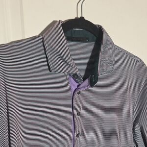 Greyson Men's Blue With Maroon Stripes Golf Polo Size Medium